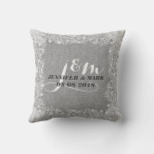 Grijs Linnen & Wit Kant 2 Huwelijkskussen Monogram Kussen (Achterkant)