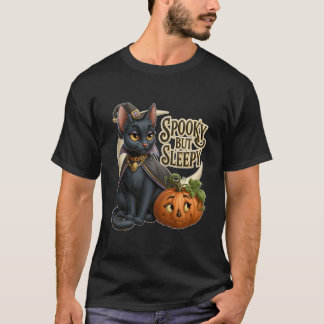 Grijs maar slaperig knuffel Halloween zwarte kat p T-shirt