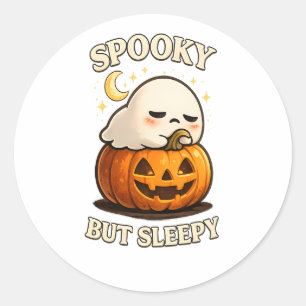 Grijs maar slaperig knuffel spook pompoen Hallowee Ronde Sticker