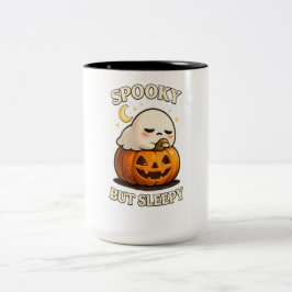 Grijs maar slaperig knuffel spook pompoen Hallowee Tweekleurige Koffiemok