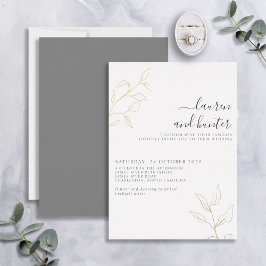 Grijs Manuscript Gold Botanical Wedding Folie Uitnodiging
