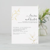 Grijs Manuscript Gold Botanical Wedding Folie Uitnodiging (Staand Voorkant)