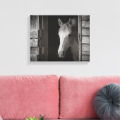 Grijs Mare Paard B&W PAARDEN Verpakt Canvas (Insitu (Woonkamer))