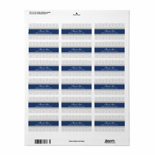 Grijs Marine Blauw Damast Bruiloft Labels (Full Sheet)