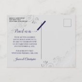 Grijs & Marine Blauw Lacy Bruiloft Save the Date F Aankondigingskaart (Achterkant)