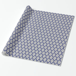 Grijs, marineblauw, Marokkaans Quatrefoil #4DS Cadeaupapier