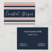 Grijs marineblauw roze kuststrepen patroon visitekaartje (Voorkant / Achterkant)
