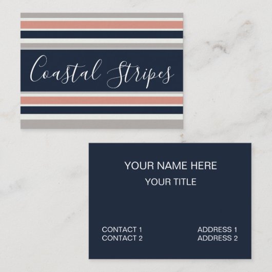 Grijs marineblauw roze kuststrepen patroon visitekaartje (Voorkant / Achterkant)