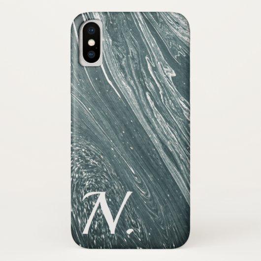 Grijs Marmer Gepolijste Steen Imitatie & Monogram Case-Mate iPhone Case (Achterkant)