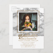 Grijs Marmer & Goud Glitter Script Foto Afstuderen Uitnodiging Briefkaart (Voorkant / Achterkant)