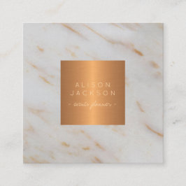 Grijs marmer metallic koper goud monogram vierkante visitekaartje