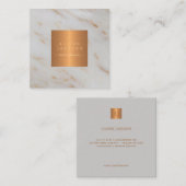 Grijs marmer metallic koper goud monogram vierkante visitekaartje (Voorkant / Achterkant)