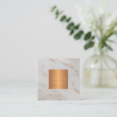 Grijs marmer metallic koper goud monogram vierkante visitekaartje (Staand voorkant)