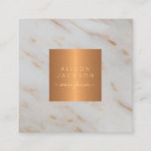 Grijs marmer metallic koper goud monogram vierkante visitekaartje (Voorkant)