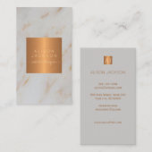 Grijs marmeren glam metallic koper monogram design visitekaartje (Voorkant / Achterkant)