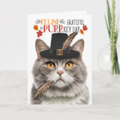 Grijs Marmeren Kat Feline Dankbaar voor PURRkey Da Feestdagen Kaart (Voorkant)