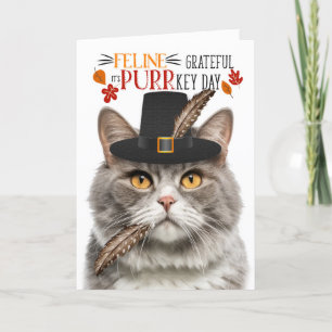 Grijs Marmeren Kat Feline Dankbaar voor PURRkey Da Feestdagen Kaart