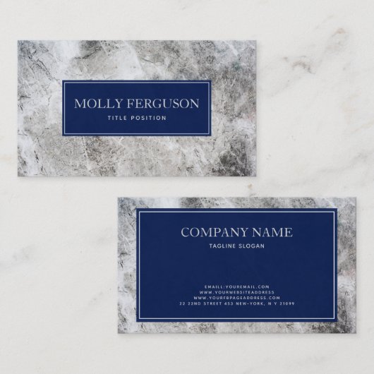 Grijs Marmeren Steen Blauw Lijst Visitekaartje (Voorkant / Achterkant)