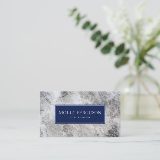 Grijs Marmeren Steen Blauw Lijst Visitekaartje (Staand voorkant)