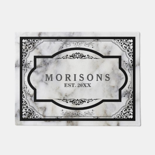 Grijs Marmeren Steen Zwart  Lijst Deurmat (Voorkant)