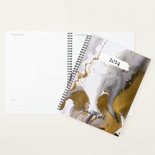 Grijs Marmeren Swirl Gepersonaliseerd Planner (Display)