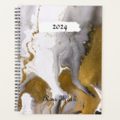 Grijs Marmeren Swirl Gepersonaliseerd Planner (Voorkant)