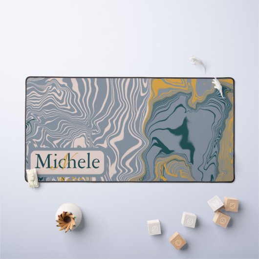 Grijs & Marmeren werveling Custom Naam Letter Bureaumat (Kindertafel)