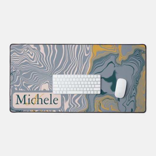 Grijs & Marmeren werveling Custom Naam Letter Bureaumat (Keyboard & Muis)