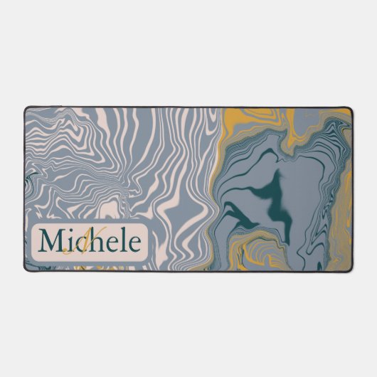 Grijs & Marmeren werveling Custom Naam Letter Bureaumat (Voorkant)