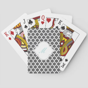 Grijs Marokkaans Patroon met Monogram Spelkaarten Speelkaarten