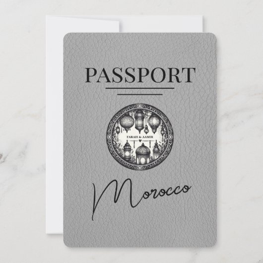 Grijs Marokko Paspoort Huwelijksuitnodiging Kaart (Achterkant)