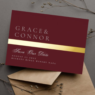 Grijs Maroon Rood Bourgondië Goud Streep Save The  Folie Uitnodiging