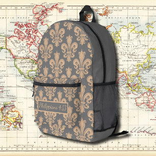 Grijs medaillon  patroon met bijbelvers bedrukte rugzak