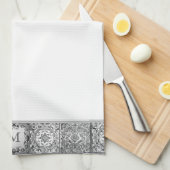 Grijs Mediterraan Tegel Persoonlijk Custom Monogra Theedoek (Quarter Fold)