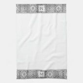 Grijs Mediterraan Tegel Persoonlijk Custom Monogra Theedoek (Verticaal)