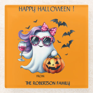 Grijs Meisjesachtig Spook Halloween  Glazen Onderzetter