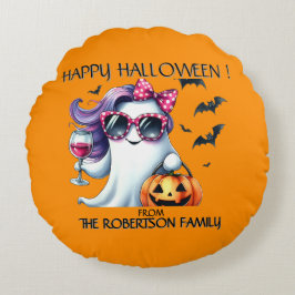 Grijs Meisjesachtig Spook Halloween Rond Kussen
