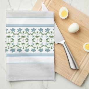Grijs met blauwe bloemen theedoek