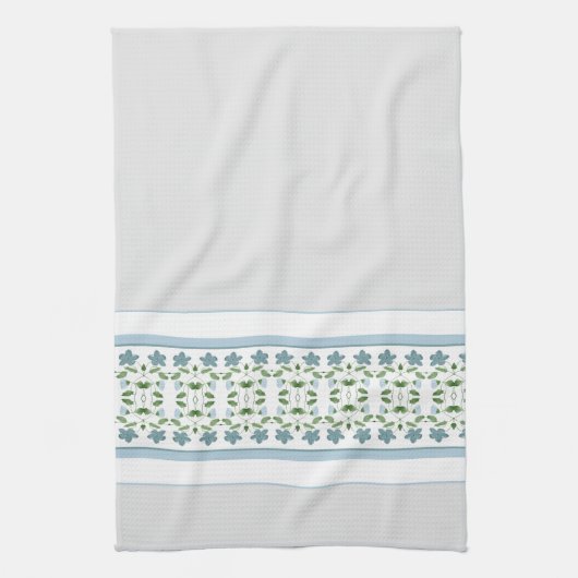 Grijs met blauwe bloemen theedoek (Verticaal)