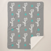 Grijs met Blauwe Sterren Herhalende Naam Sherpa Deken (Voorkant)