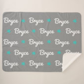 Grijs met Blauwe Sterren Herhalende Naam Sherpa Deken (Voorkant (horizontaal))