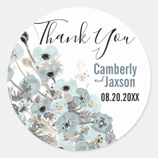 Grijs met blauwe Waterverf hazelpap Ronde Sticker (Voorkant)