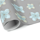 Grijs met chic blauwe bloemen verjaardag cadeaupapier (Rol Hoek)