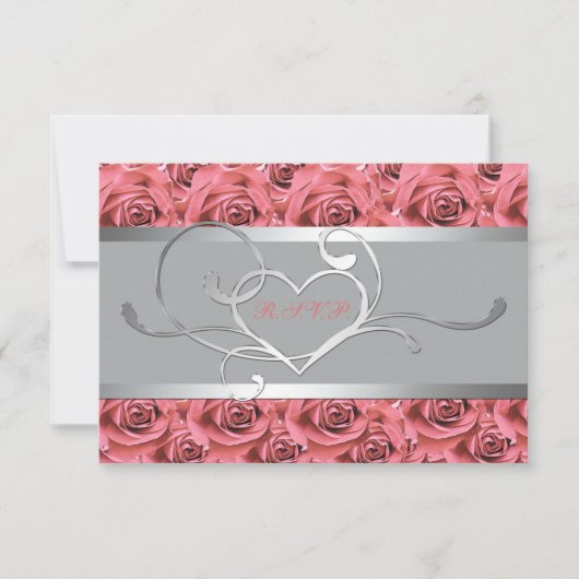Grijs met Coral Rozen Reply Card RSVP Kaartje (Voorkant)