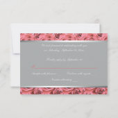 Grijs met Coral Rozen Reply Card RSVP Kaartje (Achterkant)