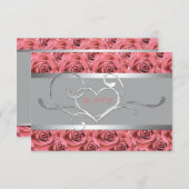 Grijs met Coral Rozen Reply Card RSVP Kaartje (Voorkant / Achterkant)