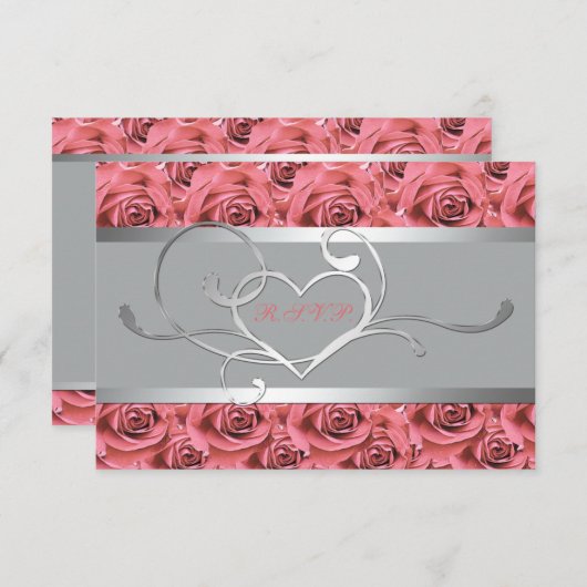 Grijs met Coral Rozen Reply Card RSVP Kaartje (Voorkant / Achterkant)