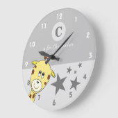 Grijs met een leuke giraf sterren babynaam grote klok (Hoek)