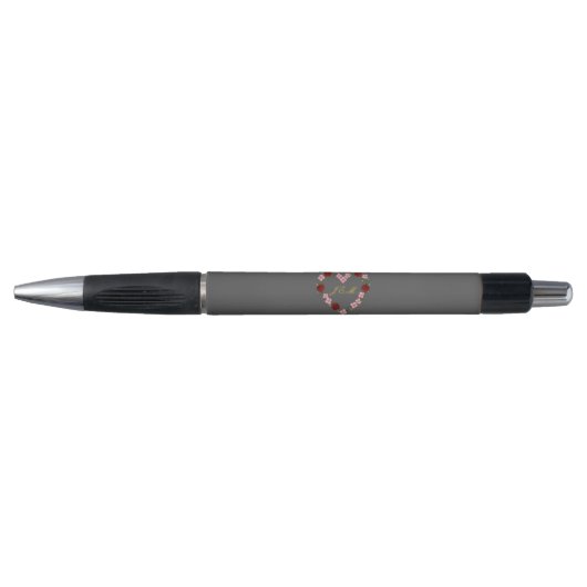 Grijs met een roze en rode bloemhart pen (Voorkant)