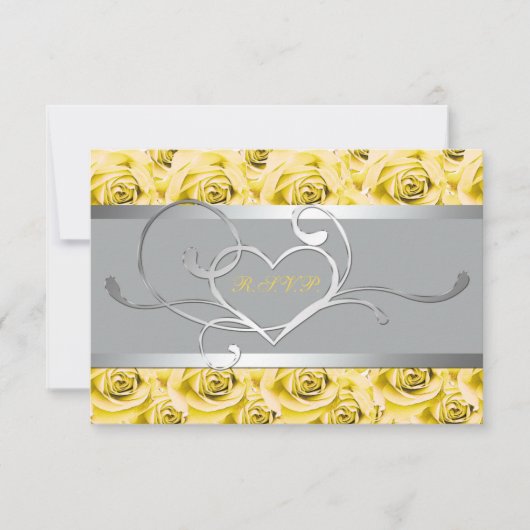 Grijs met geel rozenpapier Antwoord Kaart (Voorkant)